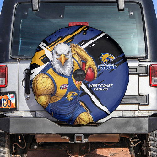 West Coast Eagles Spare Tire Cover Eagles Muscular Mascot Graphic - Abstract Paint Splatter Art