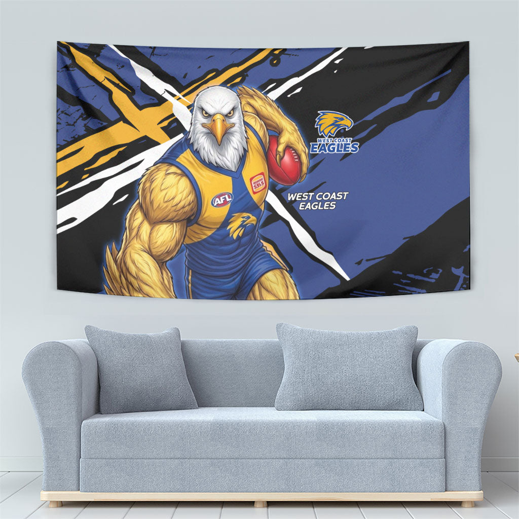 West Coast Eagles Tapestry Eagles Muscular Mascot Graphic - Abstract Paint Splatter Art
