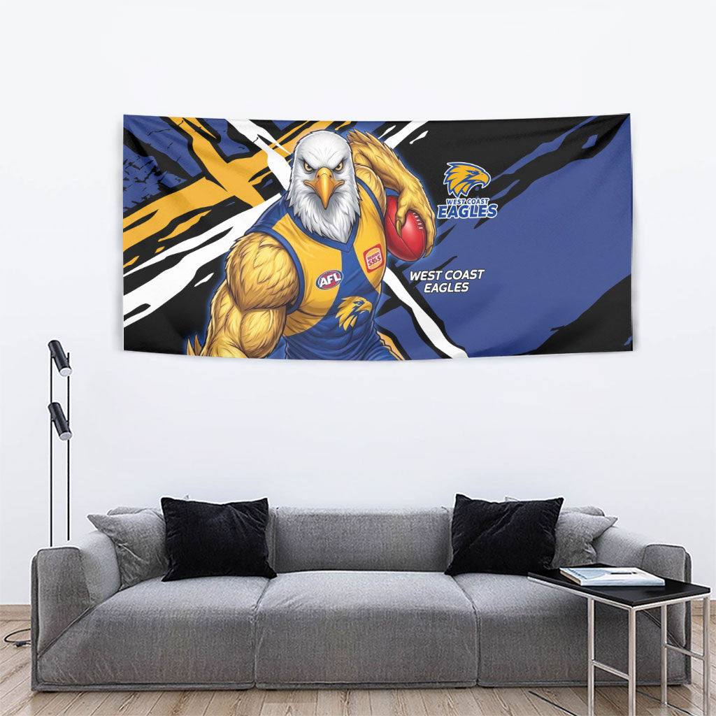 West Coast Eagles Tapestry Eagles Muscular Mascot Graphic - Abstract Paint Splatter Art