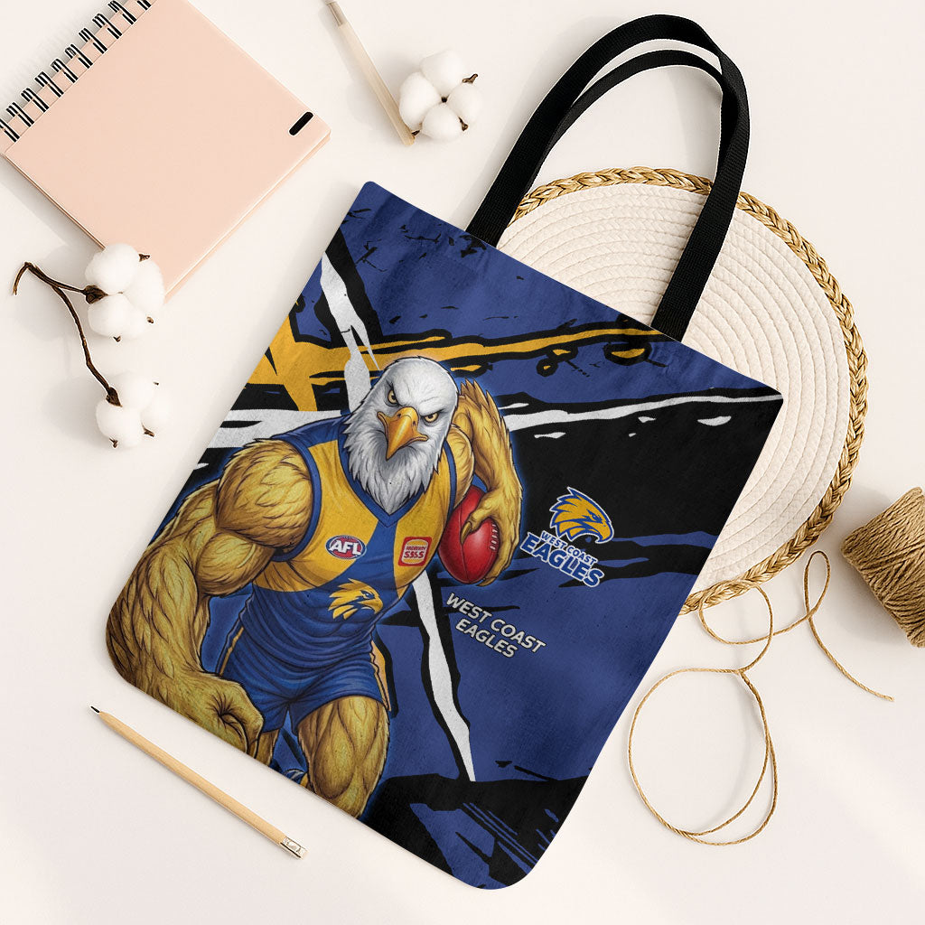West Coast Eagles Tote Bag Eagles Muscular Mascot Graphic - Abstract Paint Splatter Art