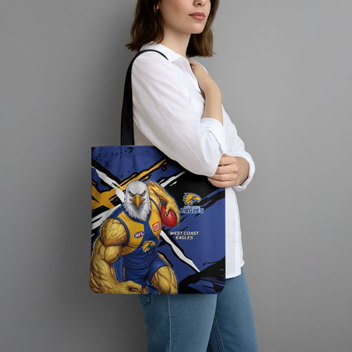 West Coast Eagles Tote Bag Eagles Muscular Mascot Graphic - Abstract Paint Splatter Art