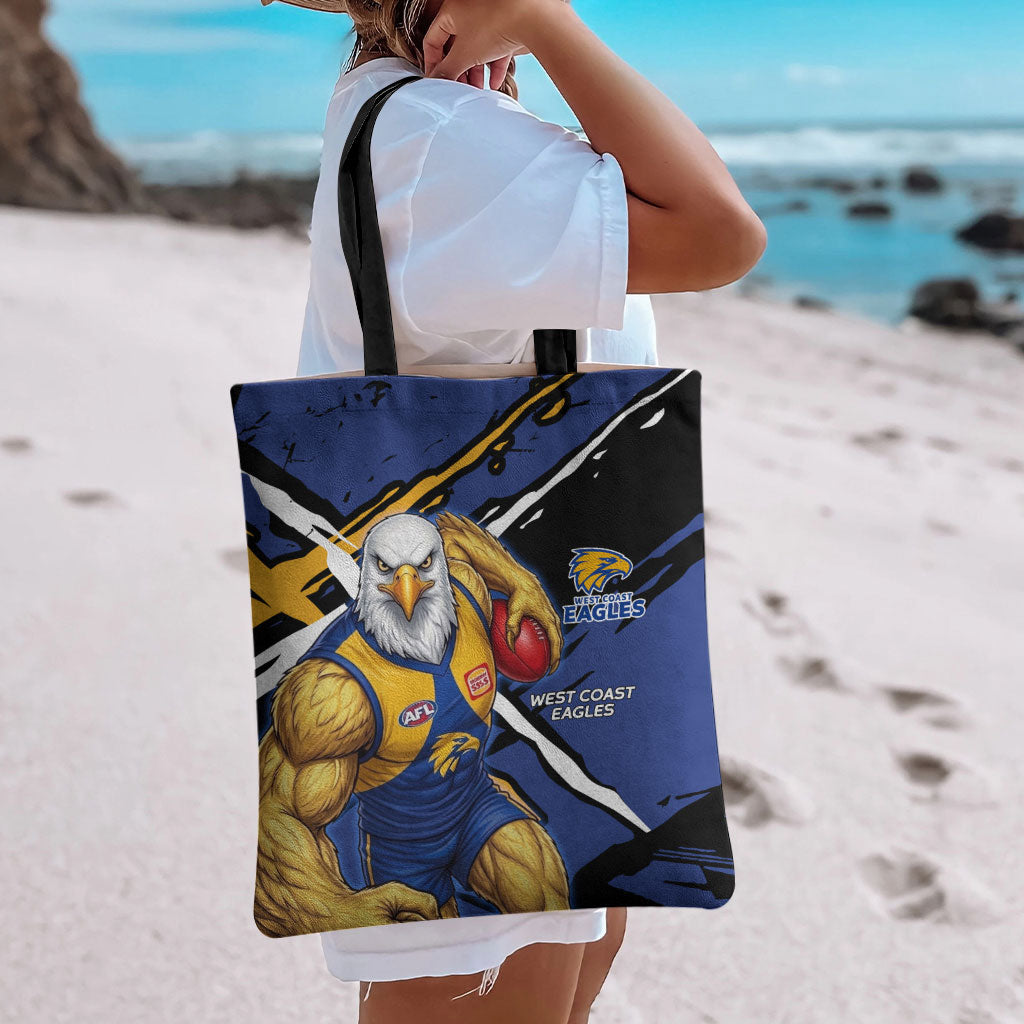 West Coast Eagles Tote Bag Eagles Muscular Mascot Graphic - Abstract Paint Splatter Art
