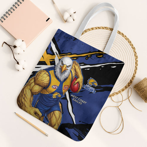 West Coast Eagles Tote Bag Eagles Muscular Mascot Graphic - Abstract Paint Splatter Art