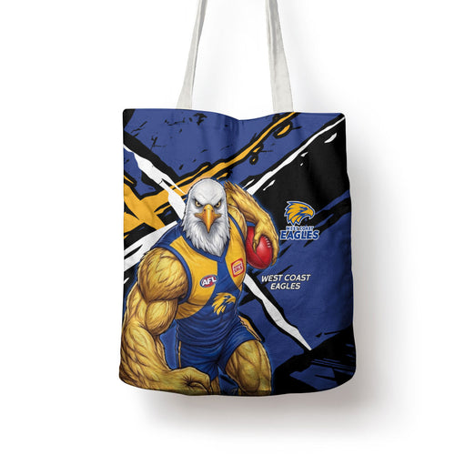 West Coast Eagles Tote Bag Eagles Muscular Mascot Graphic - Abstract Paint Splatter Art