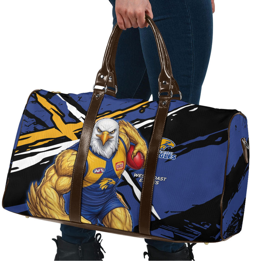 West Coast Eagles Travel Bag Eagles Muscular Mascot Graphic - Abstract Paint Splatter Art