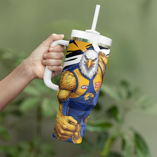 West Coast Eagles Tumbler With Handle Eagles Muscular Mascot Graphic - Abstract Paint Splatter Art