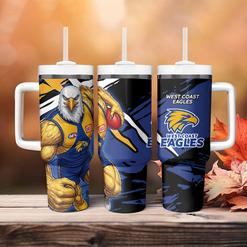 West Coast Eagles Tumbler With Handle Eagles Muscular Mascot Graphic - Abstract Paint Splatter Art