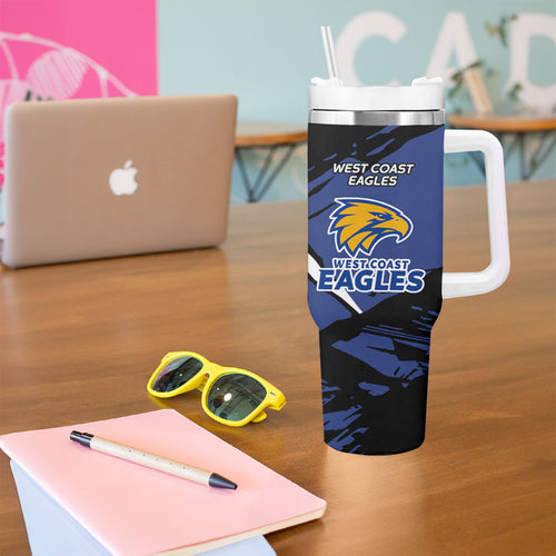 West Coast Eagles Tumbler With Handle Eagles Muscular Mascot Graphic - Abstract Paint Splatter Art