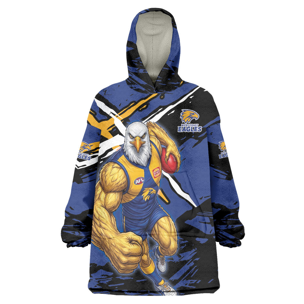 West Coast Eagles Wearable Blanket Hoodie Eagles Muscular Mascot Graphic - Abstract Paint Splatter Art