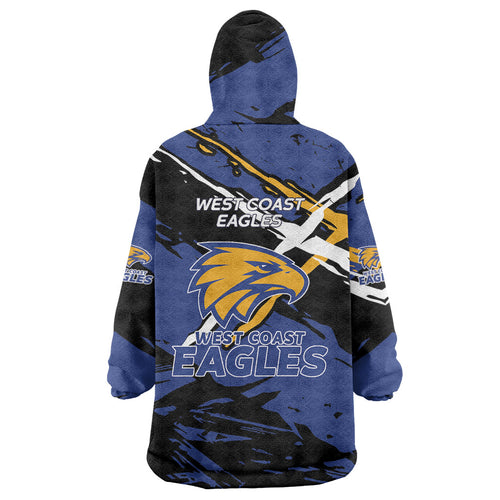 West Coast Eagles Wearable Blanket Hoodie Eagles Muscular Mascot Graphic - Abstract Paint Splatter Art