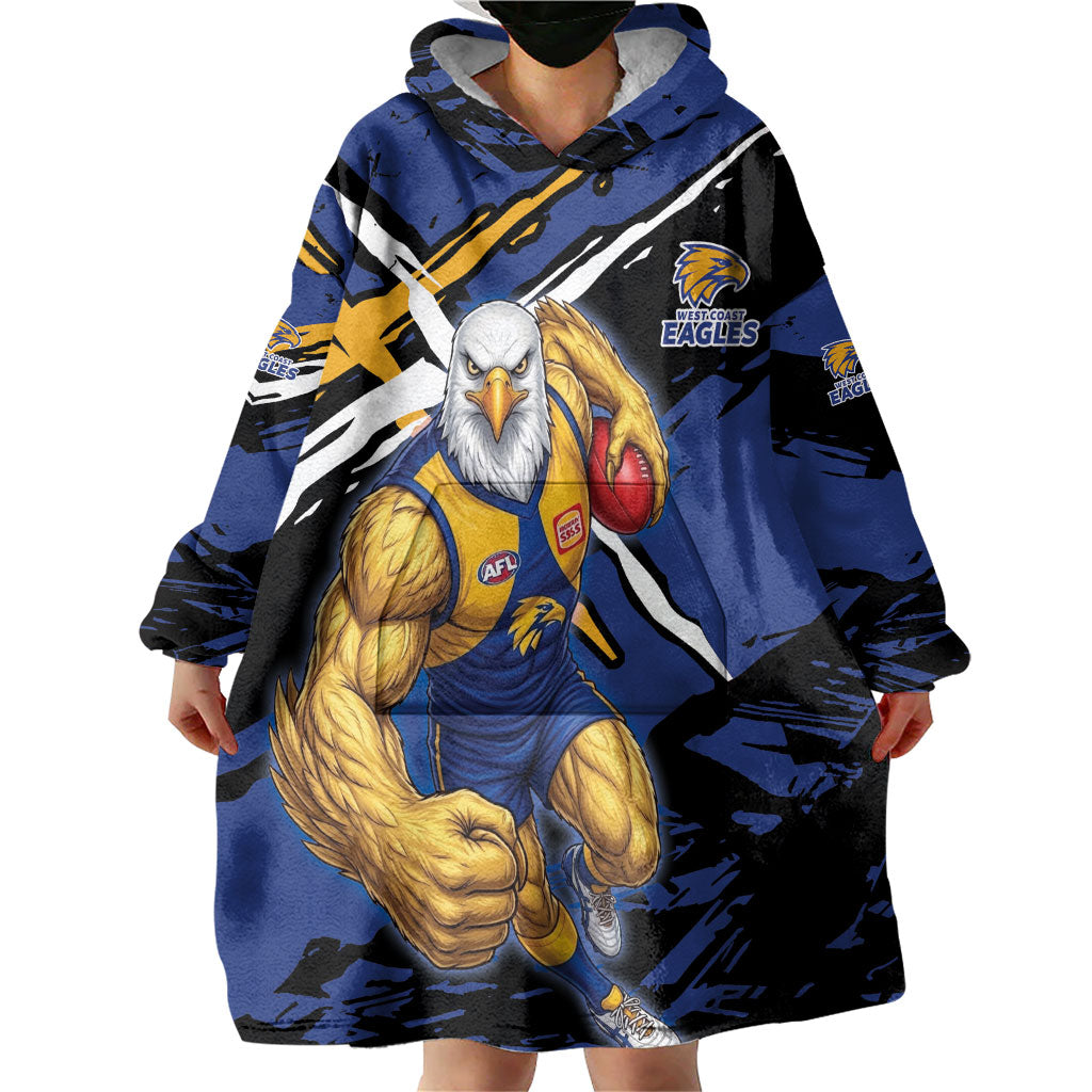 West Coast Eagles Wearable Blanket Hoodie Eagles Muscular Mascot Graphic - Abstract Paint Splatter Art