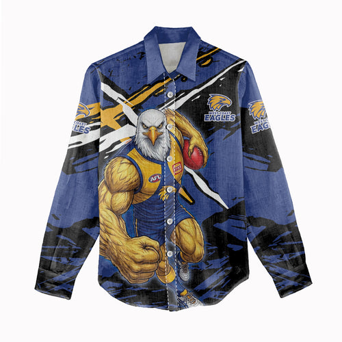 West Coast Eagles Women Casual Shirt Eagles Muscular Mascot Graphic - Abstract Paint Splatter Art