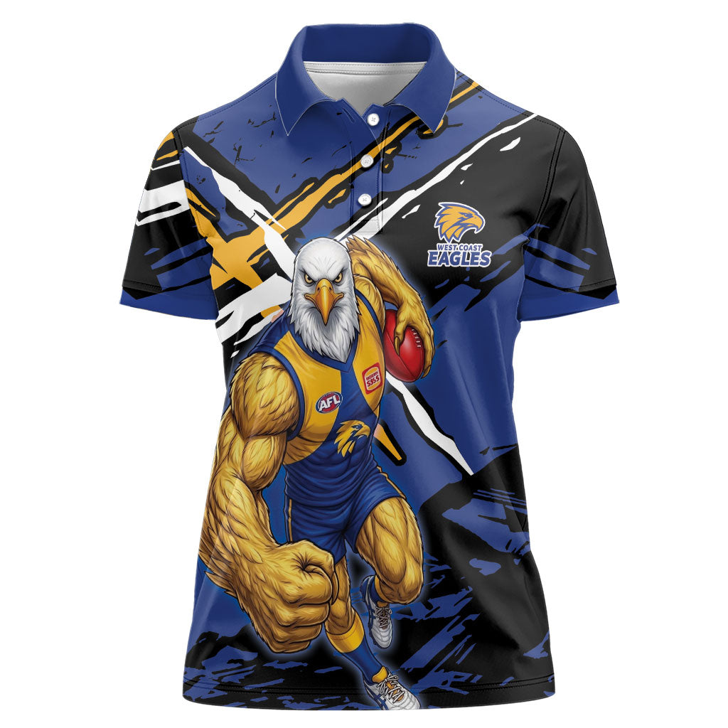 West Coast Eagles Women Polo Shirt Eagles Muscular Mascot Graphic - Abstract Paint Splatter Art