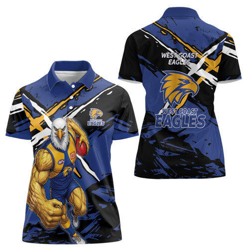 West Coast Eagles Women Polo Shirt Eagles Muscular Mascot Graphic - Abstract Paint Splatter Art