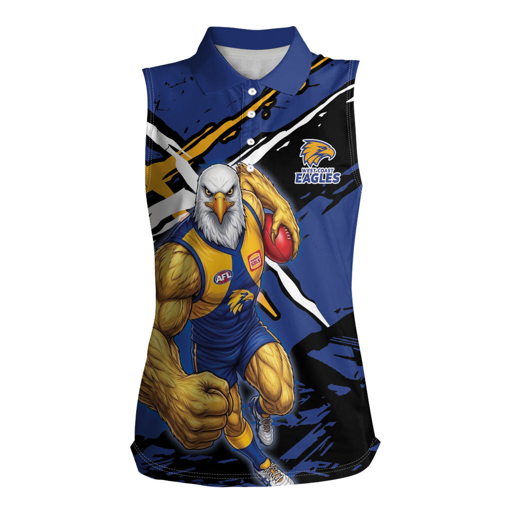 West Coast Eagles Women Sleeveless Polo Shirt Eagles Muscular Mascot Graphic - Abstract Paint Splatter Art