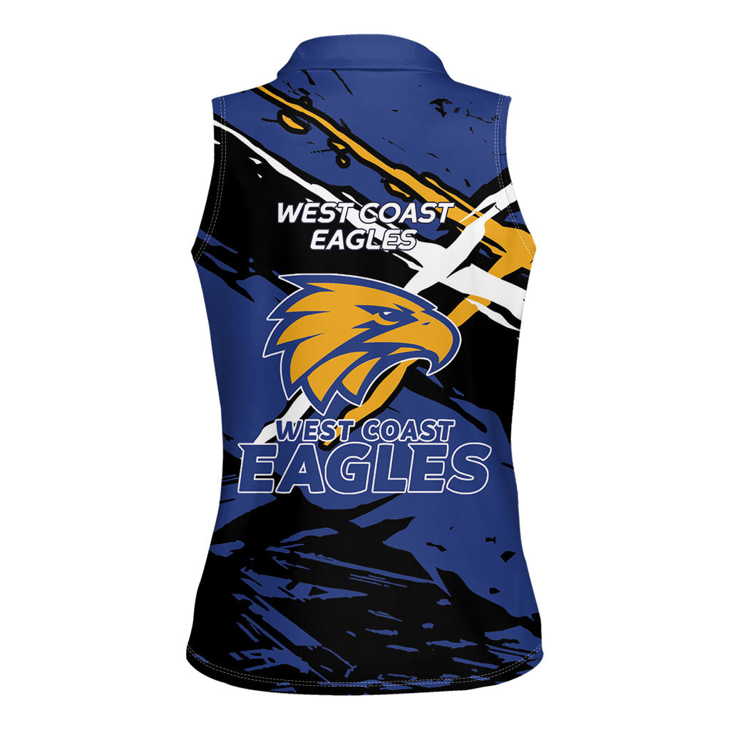 West Coast Eagles Women Sleeveless Polo Shirt Eagles Muscular Mascot Graphic - Abstract Paint Splatter Art