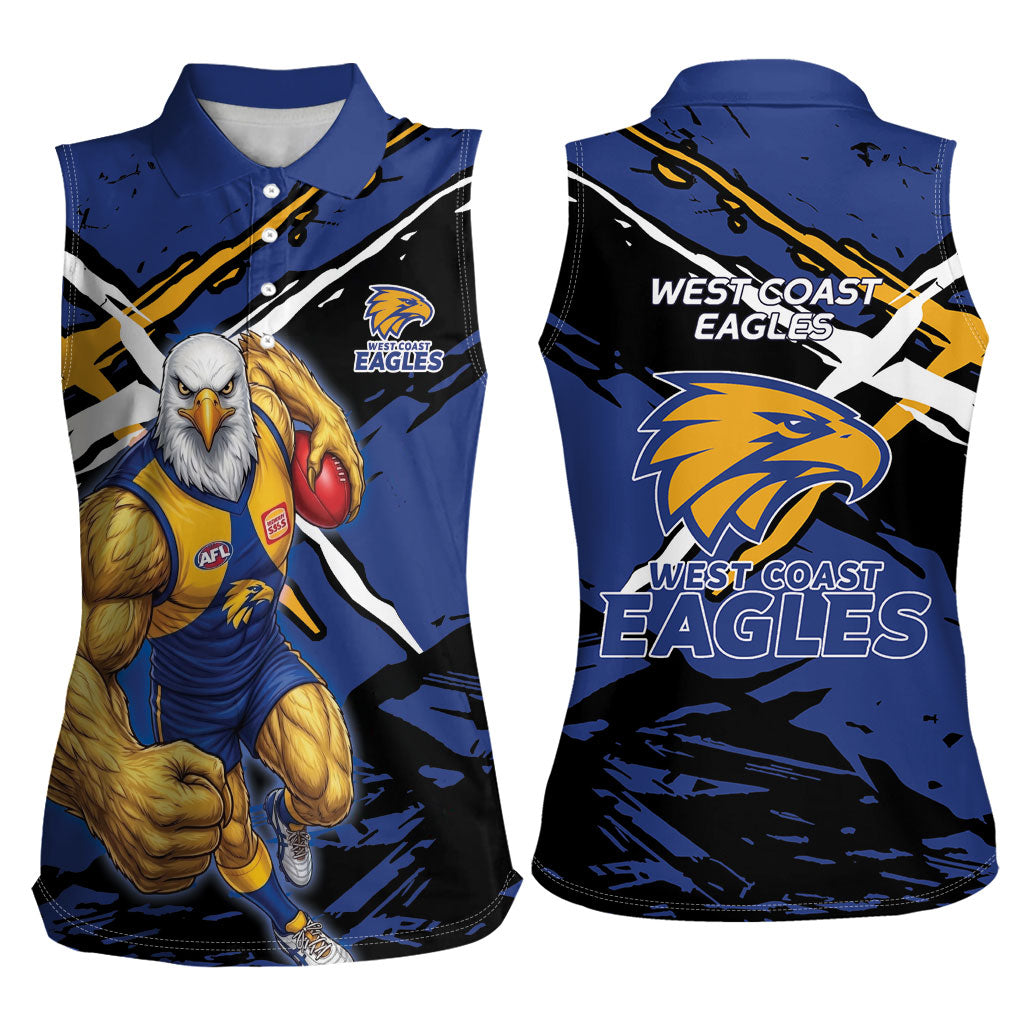 West Coast Eagles Women Sleeveless Polo Shirt Eagles Muscular Mascot Graphic - Abstract Paint Splatter Art