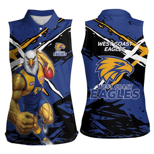 West Coast Eagles Women Sleeveless Polo Shirt Eagles Muscular Mascot Graphic - Abstract Paint Splatter Art