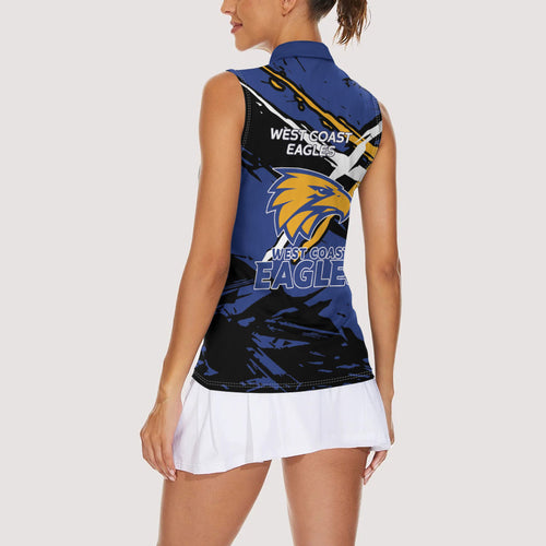 West Coast Eagles Women Sleeveless Polo Shirt Eagles Muscular Mascot Graphic - Abstract Paint Splatter Art