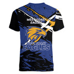 West Coast Eagles Women V-Neck T-Shirt Eagles Muscular Mascot Graphic - Abstract Paint Splatter Art