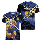 West Coast Eagles Women V-Neck T-Shirt Eagles Muscular Mascot Graphic - Abstract Paint Splatter Art