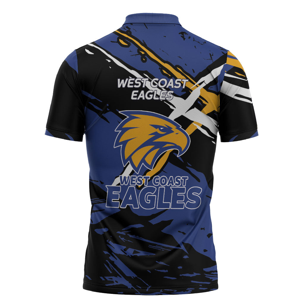 West Coast Eagles Zipper Polo Shirt Eagles Muscular Mascot Graphic - Abstract Paint Splatter Art