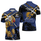 West Coast Eagles Zipper Polo Shirt Eagles Muscular Mascot Graphic - Abstract Paint Splatter Art