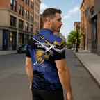 West Coast Eagles Zipper Polo Shirt Eagles Muscular Mascot Graphic - Abstract Paint Splatter Art