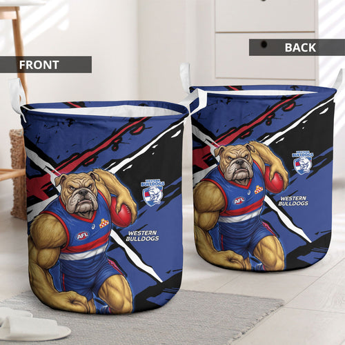 Western Bulldogs Laundry Basket Footscray Muscular Mascot Graphic - Abstract Paint Splatter Art