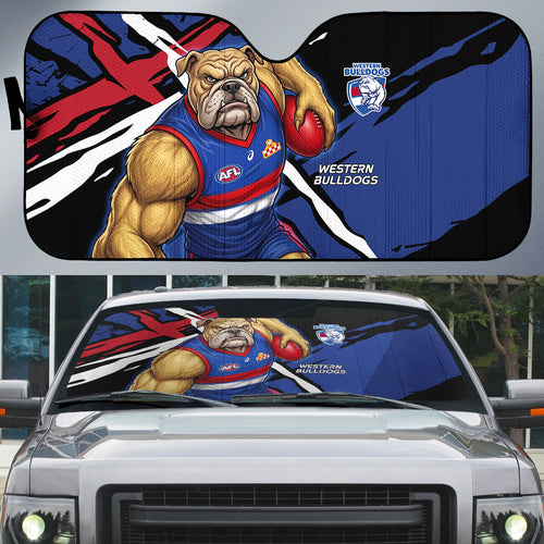 Western Bulldogs Auto Sun Shade Footscray Muscular Mascot Graphic - Abstract Paint Splatter Art