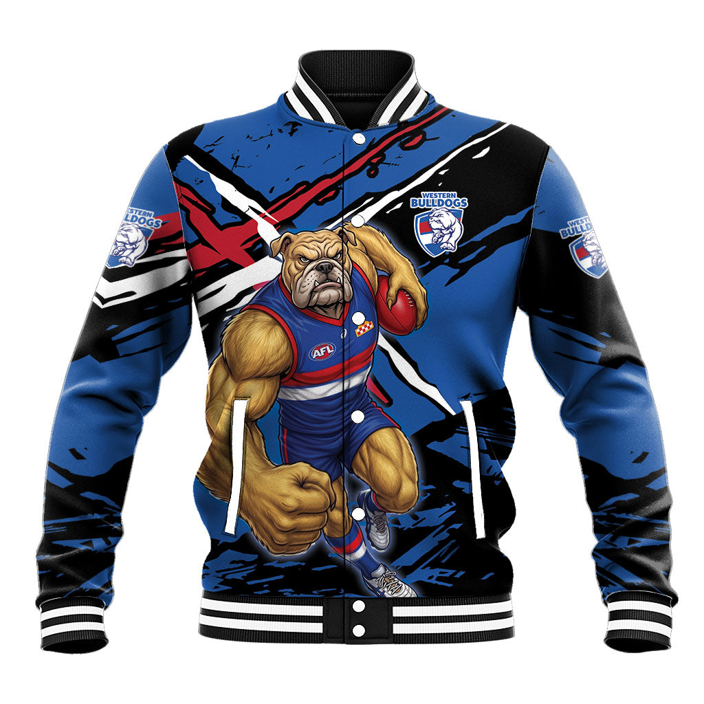 Western Bulldogs Baseball Jacket Footscray Muscular Mascot Graphic - Abstract Paint Splatter Art