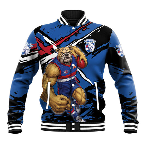 Western Bulldogs Baseball Jacket Footscray Muscular Mascot Graphic - Abstract Paint Splatter Art