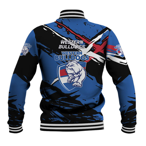 Western Bulldogs Baseball Jacket Footscray Muscular Mascot Graphic - Abstract Paint Splatter Art