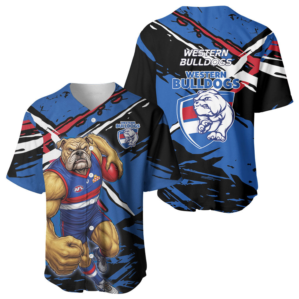 Western Bulldogs Baseball Jersey Footscray Muscular Mascot Graphic - Abstract Paint Splatter Art