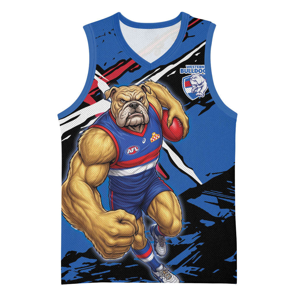 Western Bulldogs Basketball Jersey Footscray Muscular Mascot Graphic - Abstract Paint Splatter Art