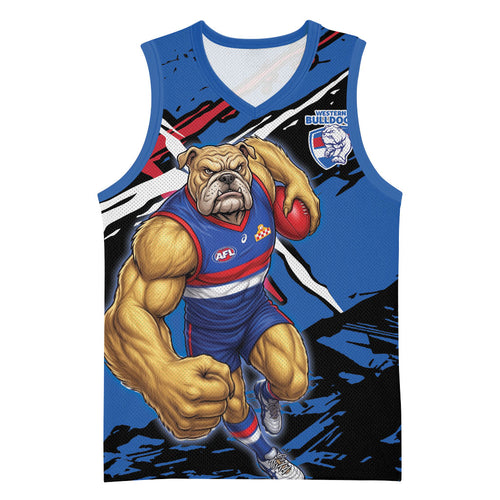 Western Bulldogs Basketball Jersey Footscray Muscular Mascot Graphic - Abstract Paint Splatter Art