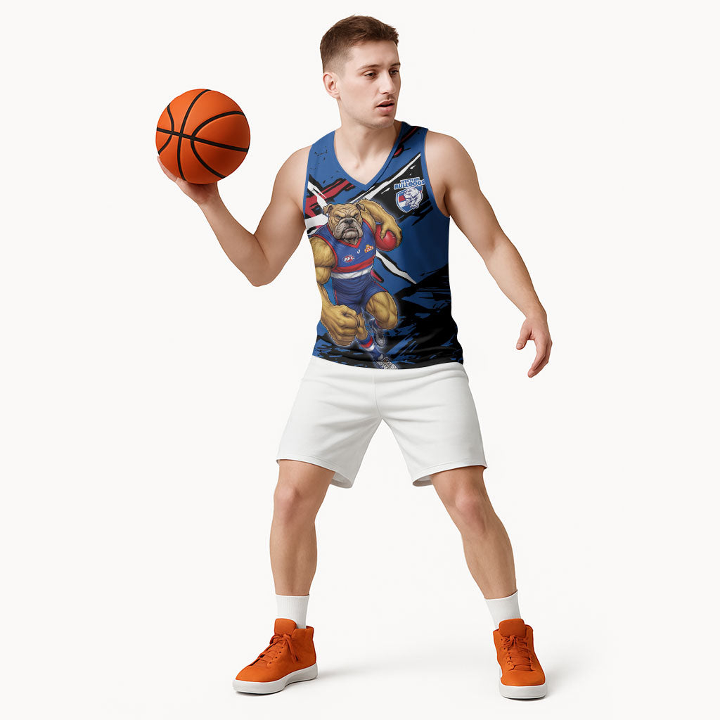 Western Bulldogs Basketball Jersey Footscray Muscular Mascot Graphic - Abstract Paint Splatter Art
