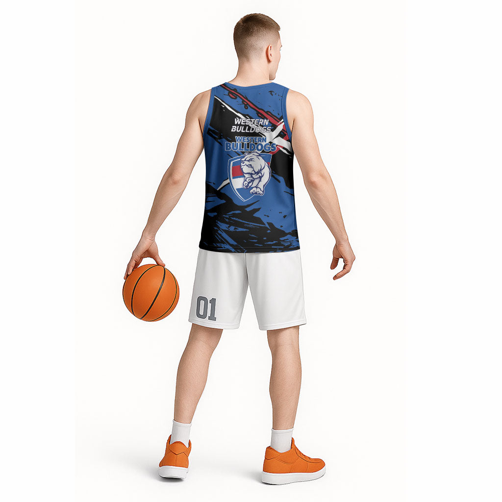 Western Bulldogs Basketball Jersey Footscray Muscular Mascot Graphic - Abstract Paint Splatter Art
