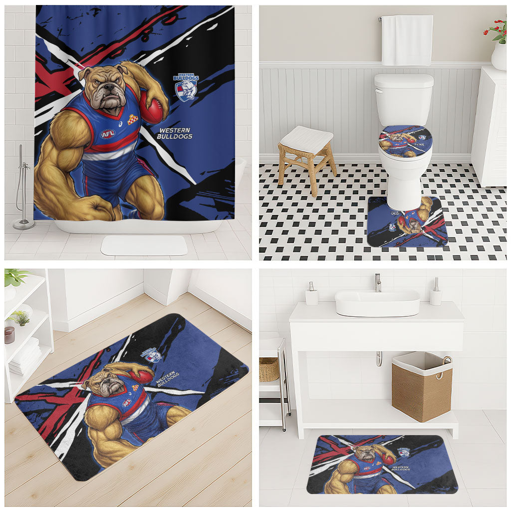 Western Bulldogs Bathroom Set Footscray Muscular Mascot Graphic - Abstract Paint Splatter Art
