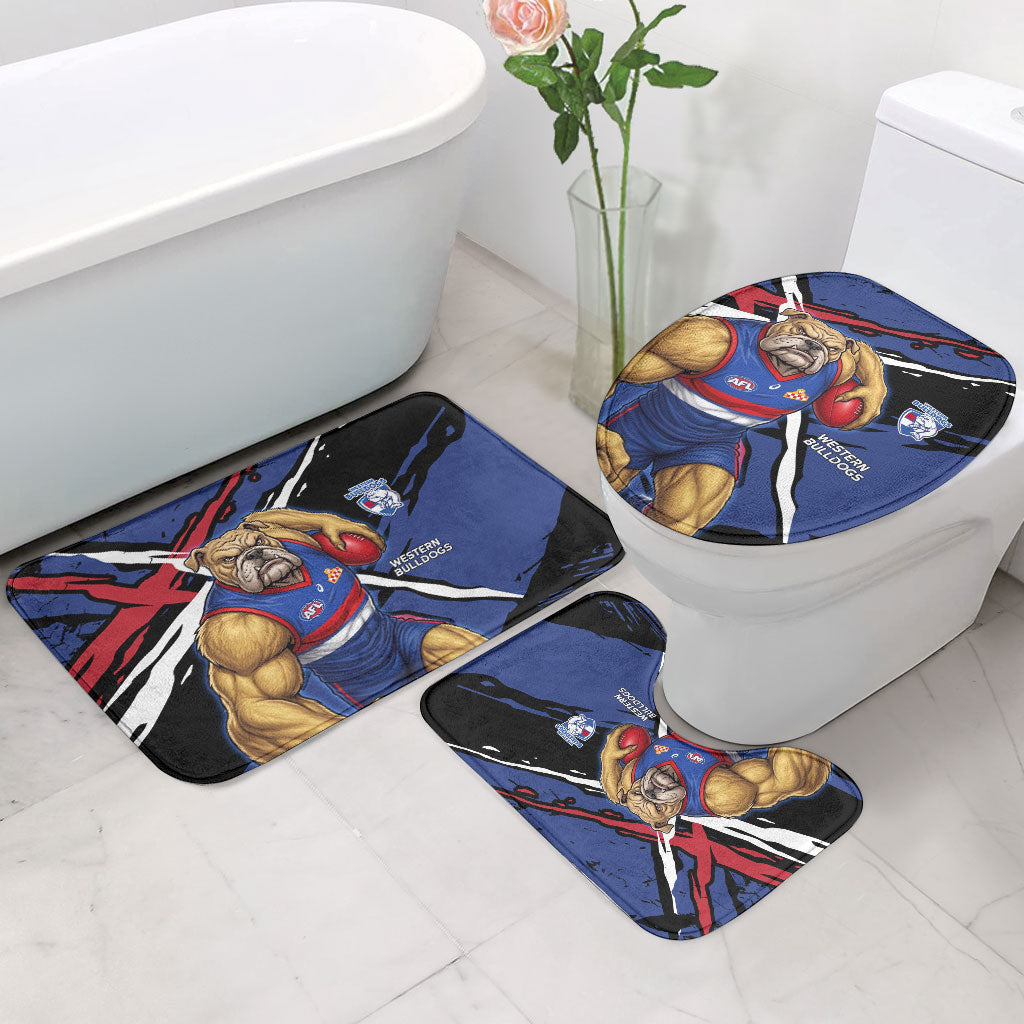 Western Bulldogs Bathroom Set Footscray Muscular Mascot Graphic - Abstract Paint Splatter Art