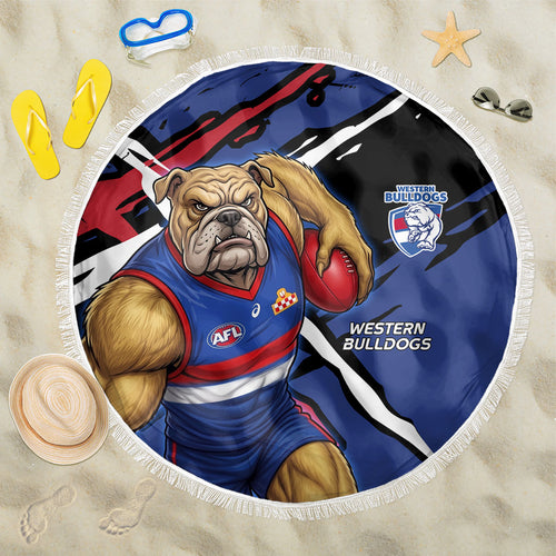 Western Bulldogs Beach Blanket Footscray Muscular Mascot Graphic - Abstract Paint Splatter Art