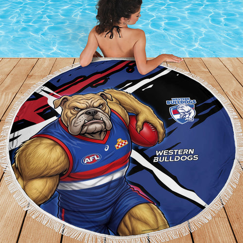 Western Bulldogs Beach Blanket Footscray Muscular Mascot Graphic - Abstract Paint Splatter Art