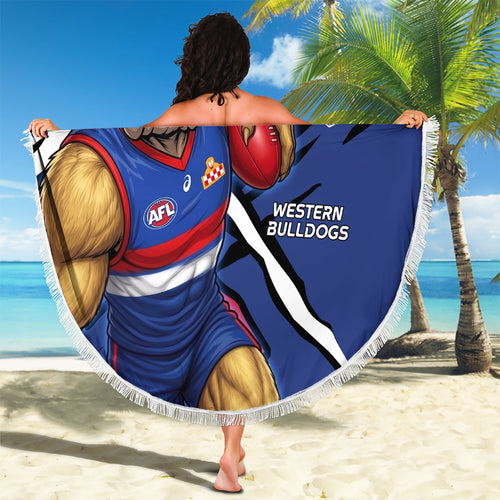 Western Bulldogs Beach Blanket Footscray Muscular Mascot Graphic - Abstract Paint Splatter Art