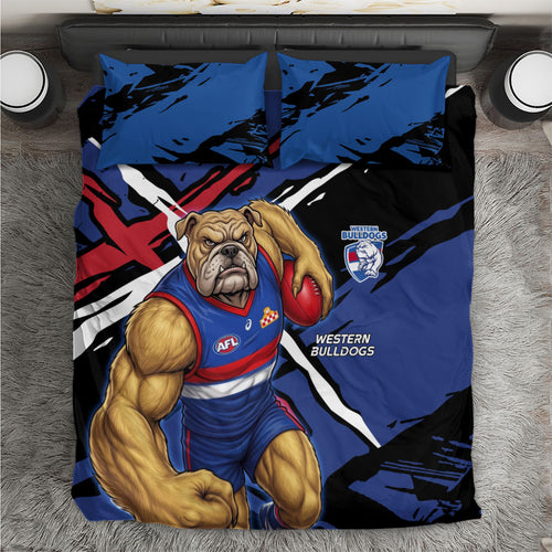 Western Bulldogs Bedding Set Footscray Muscular Mascot Graphic - Abstract Paint Splatter Art