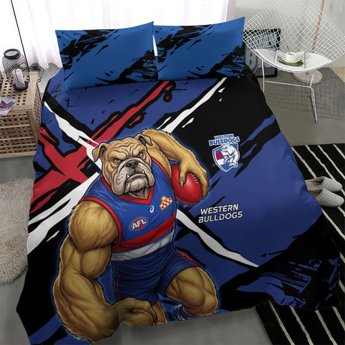 Western Bulldogs Bedding Set Footscray Muscular Mascot Graphic - Abstract Paint Splatter Art