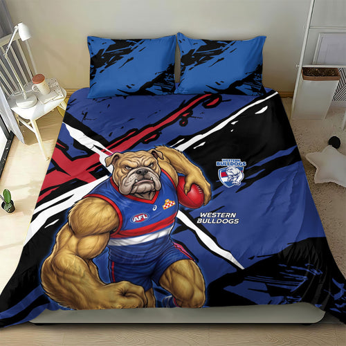 Western Bulldogs Bedding Set Footscray Muscular Mascot Graphic - Abstract Paint Splatter Art