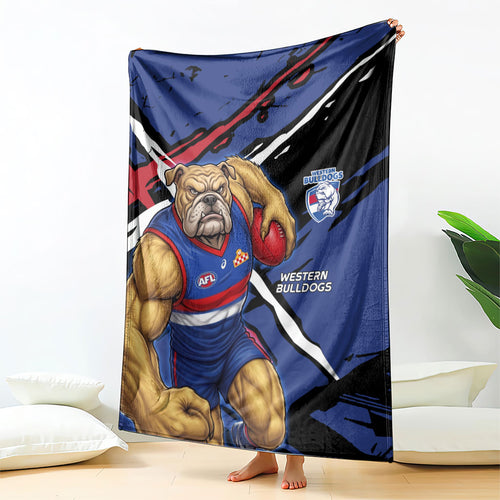 Western Bulldogs Blanket Footscray Muscular Mascot Graphic - Abstract Paint Splatter Art