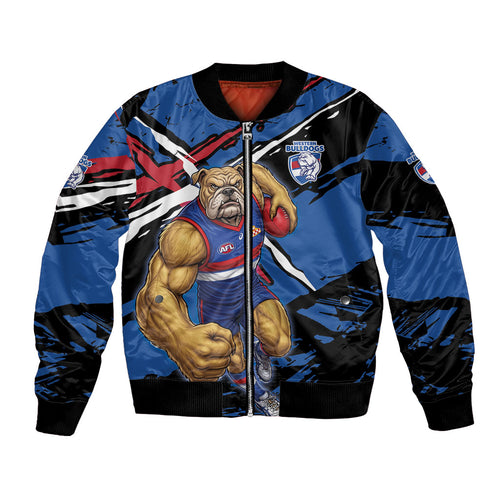 Western Bulldogs Bomber Jacket Footscray Muscular Mascot Graphic - Abstract Paint Splatter Art