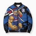 Western Bulldogs Bomber Puffer Jacket Footscray Muscular Mascot Graphic - Abstract Paint Splatter Art