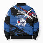 Western Bulldogs Bomber Puffer Jacket Footscray Muscular Mascot Graphic - Abstract Paint Splatter Art